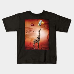 The Giraffe Travels Through Africa With Her Animal Skin Balloons Kids T-Shirt